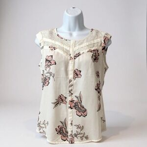 Candie's Ivory Pink Floral‎ Lace Trim Blouse XS Sleeveless Romantic